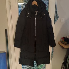 By Very Women's Brown Hooded Padded Puffer Coat Mid-Length Zip Size 12
