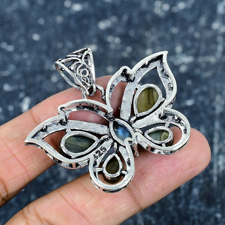 Labradorite Gemstone Handmade 925 Sterling Silver Jewelry Butterfly Pendant Gift - image 4 of 4