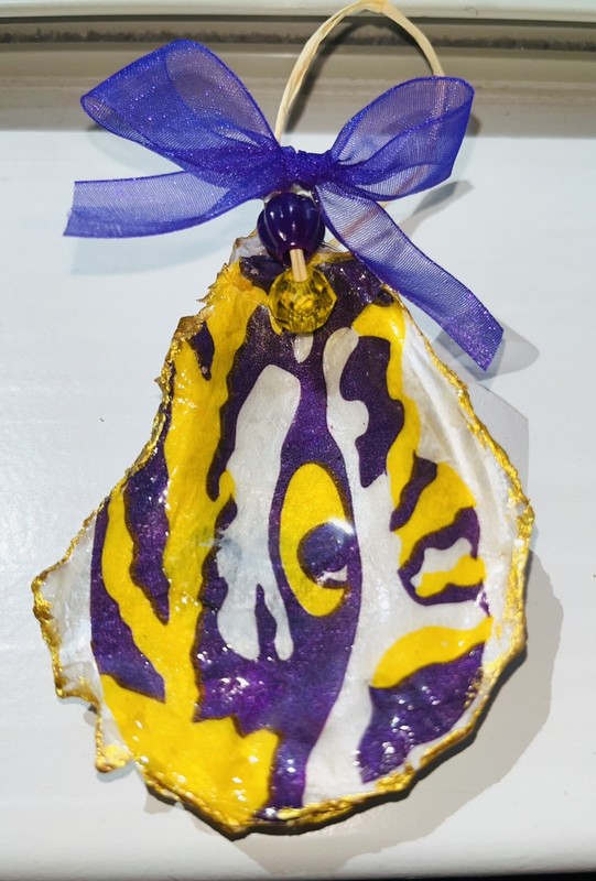 NEW Oyster Ornament LSU Painted Gold Trim