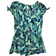 Lilly Pulitzer Girls Teal Green Lemur Print Cotton Romper Size L 12-14