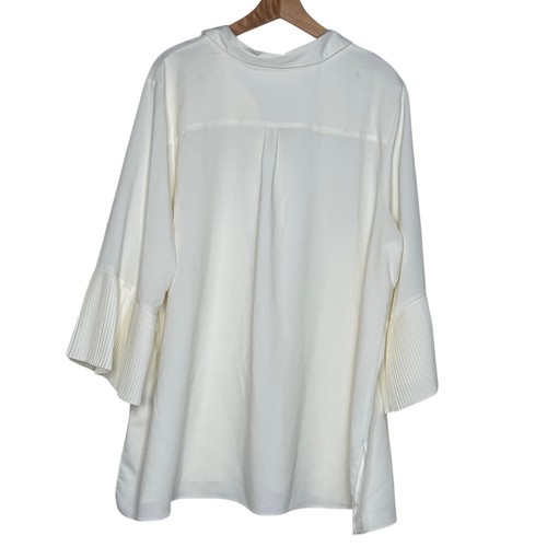 Blusa Avenue blanca plisada manga abotonada talla grande 22/24 oficina carrera - Imagen 4 de 7