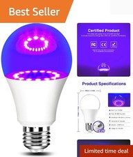 LED Black Light Bulb,9W A19 UV Blacklight Bulbs, UVA Level 380-420nm, E26 Med...