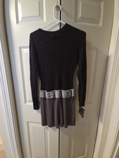 IZ Byer Sweater Dress Womens Large Black & Gray Knit Colorblock Lightweight