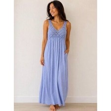 Aerie Crochet Tank Blue Maxi Dres Baby Doll Boho Resort Large NEW