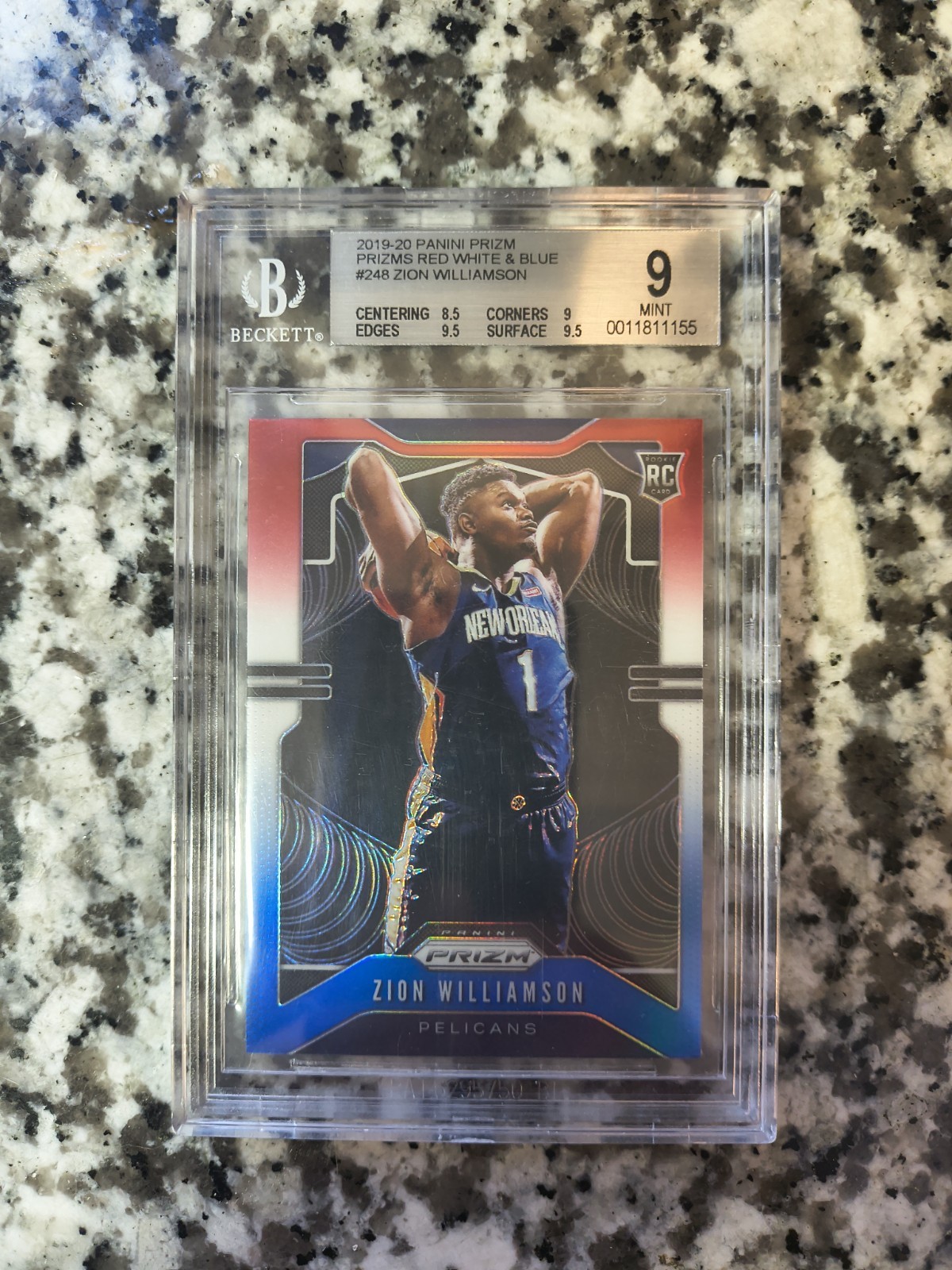 2019-20 Panini Prizm - Rookie Zion Williamson #248 Red White & Blue Prizm BGS 9