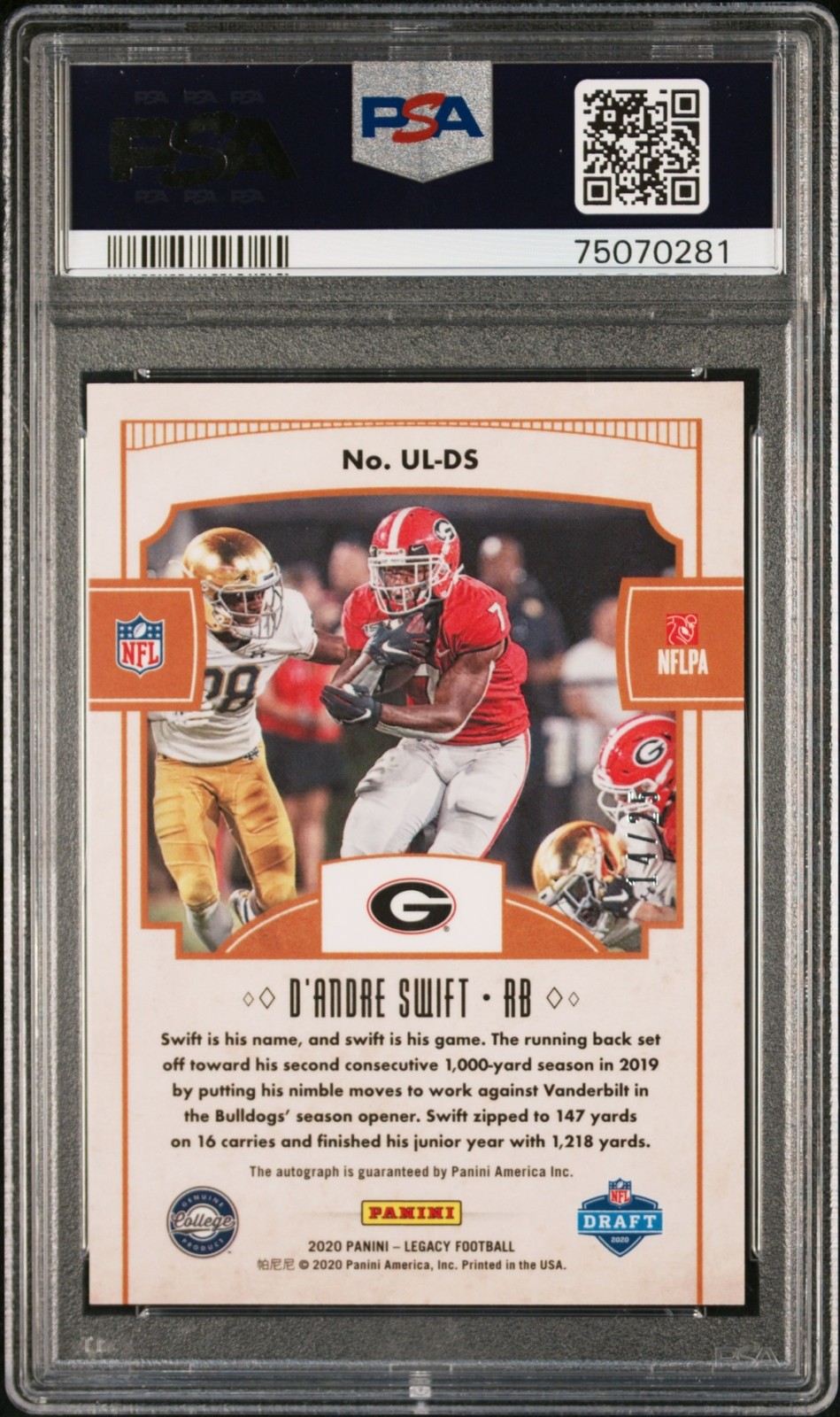 2020 Legacy D'Andre Swift Under Lights Ruby Auto /25 RC PSA 9 Georgia Bulldogs view 2