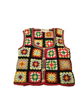 Vtg Wanamaker Kids 70s Granny Square Crochet Top Botton Vest Geometric Design M
