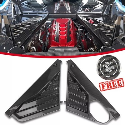 Real Carbon Fiber Engine Bay Panel W/ Start Button Trim For Corvette C8 2020-up