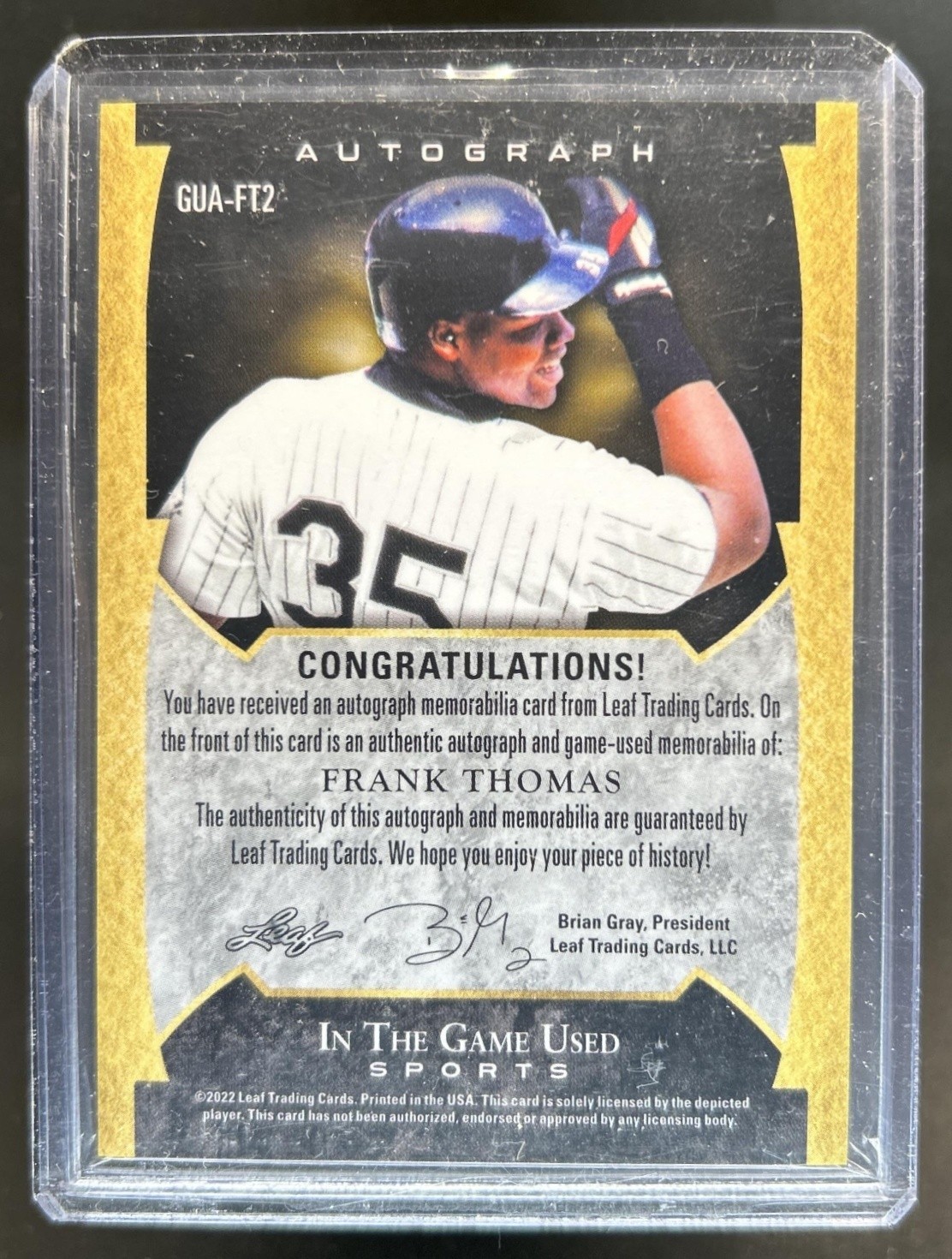 2022 Leaf In the Game Used Frank Thomas Jersey Auto Autograph Red #/35 view 2
