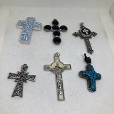 Lot Of 6 Metal Colorful Christian Cross Unique Pendants