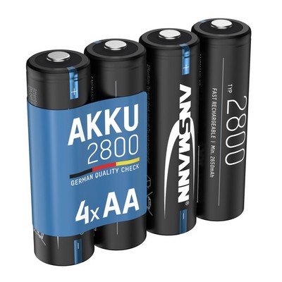 ANSMANN Akku AA Mignon 2800mAh NiMH 1,2V - Batterien wiederaufladbar (4 Stück)