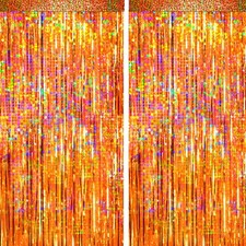 4 Packs Orange Foil Fringe Curtain Metallic Tinsel Backdrop for Parties