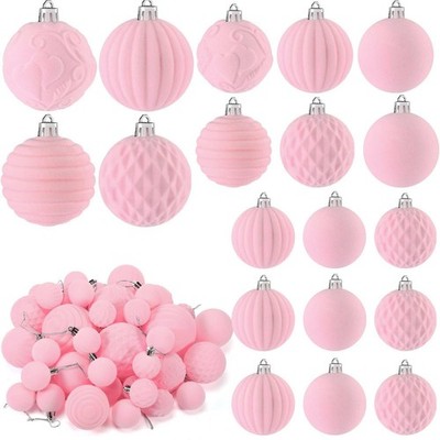 Hungdao 38 Pcs Velvet Christmas Ball Ornaments Sets Pink Flocked 