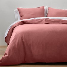 Full/Queen Heavyweight Linen Blend Duvet Cover & Sham Set Rose - Casaluna: