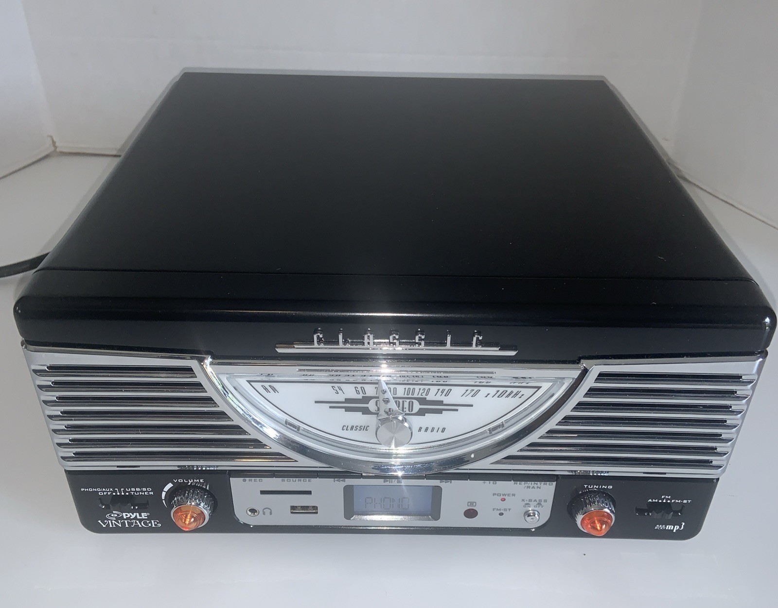 Pyle Vintage Turntable Player W/Stereo Radio- USB/SD Encodin