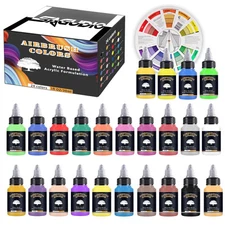 Airbrush Paint Set 24 Colors (30 ml/1 oz) Opaque & Water Based,Fluorescent Ac...