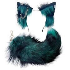 Cat Fox Wolf Ears and Tail Set for Adults- Plush Cosplay Clips Headband and T...