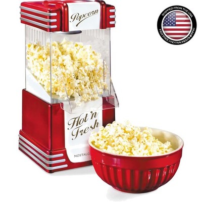 Effortless 12-Cup Oil-Free Popcorn Maker - Stylish Retro Design for Movie Nights