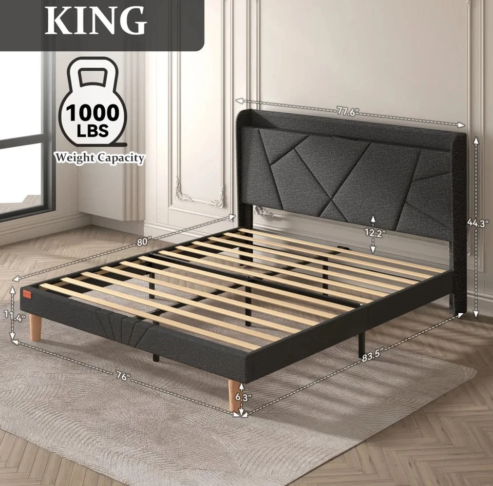 Marco De Cama Plataforma King Size Tapizada en Terciopelo Cama Cabecera Gris - Imagem 4 de 4