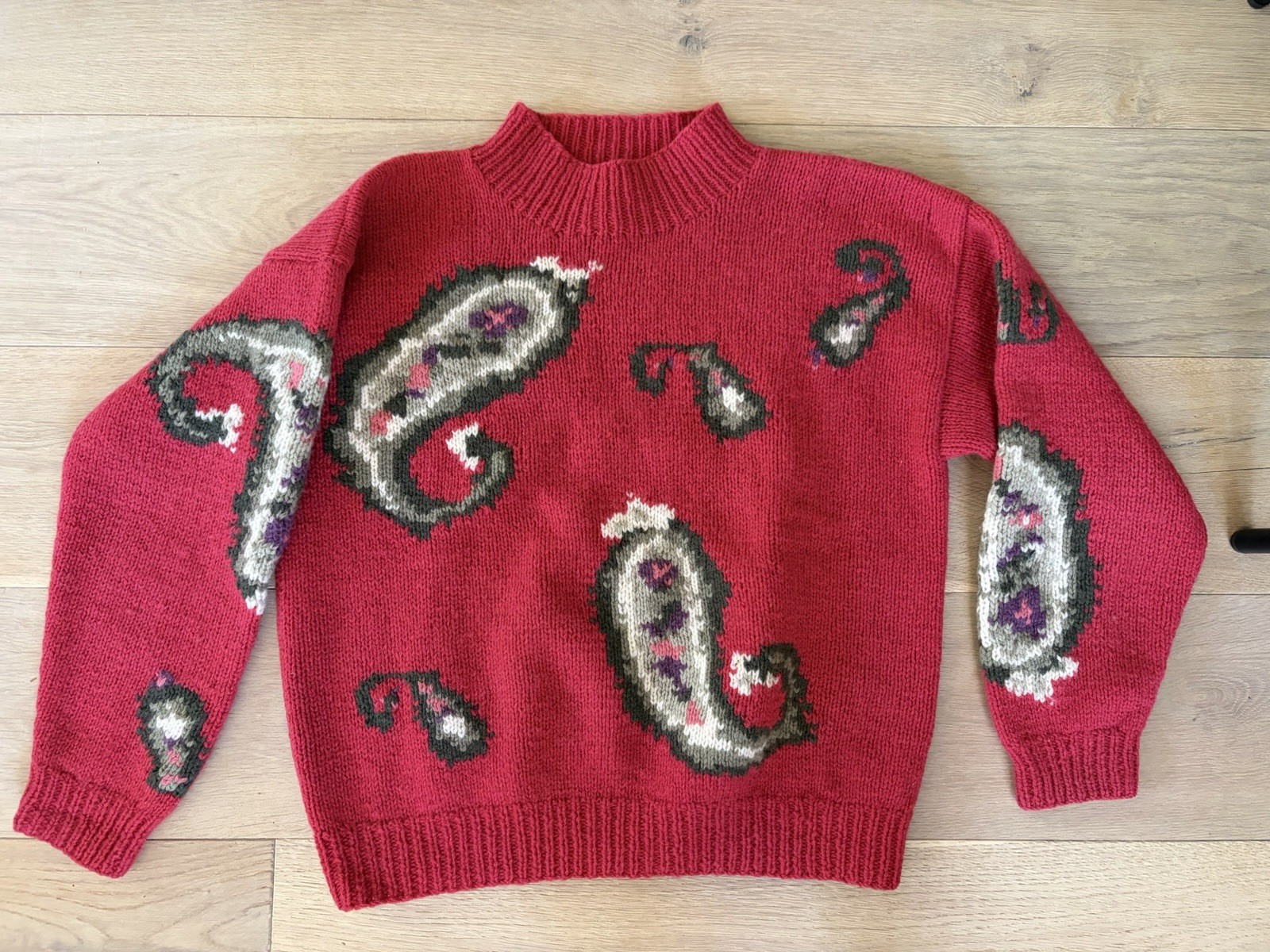 Merona Handknit 100% wool intarsia sweater vintage paisley design - M
