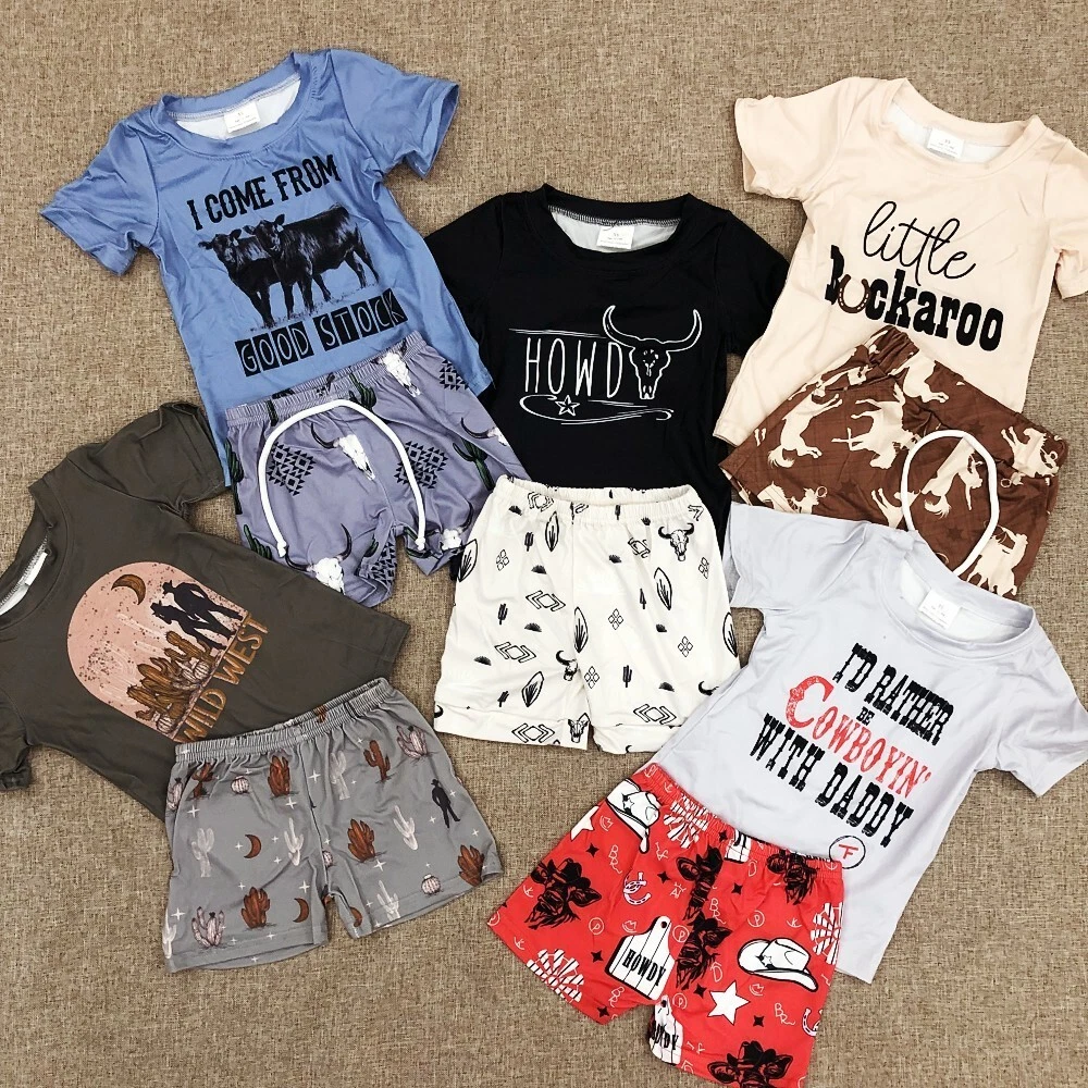 Summer Wear Sibling Toddler Boys Western Shorts Outfit Set
