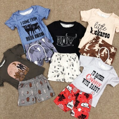Summer Wear Sibling Toddler Boys Western Shorts Outfit Set