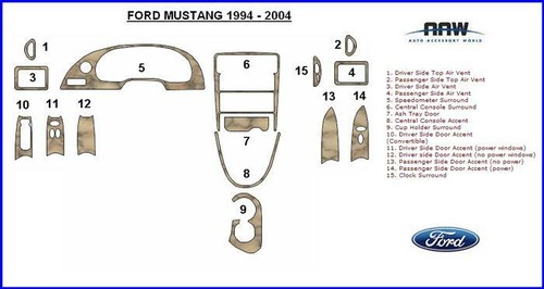 SOLID YELLOW INTERIOR DASH TRIM KIT FITS FORD MUSTANG 2001 2002 2003 2004 - Picture 2 of 8