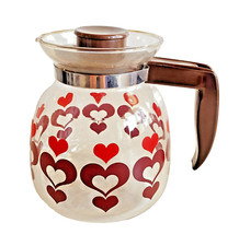 Retro Kitcsh 1970s Glass Percolator Pot Love Hearts Coffee Tea Red Brown 5 Cups