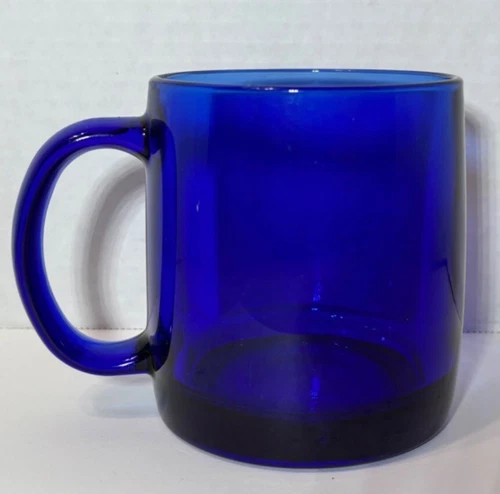 Arcoroc Saphire Mug 3 5/8” Royal Cobalt Blue Glass Cup France Vintage Drinkware