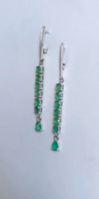 Natural Emerald Dangle Drop Long Earrings 925 Sterling Silver Handmade Jewelry