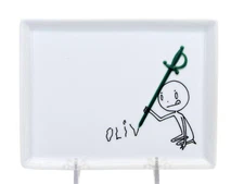 CB2 OLIVER - COCKTAIL SWORD 6.5" Appetizer Plate 2012 Crate Barrel Scribble Name