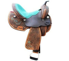 EW Western Tooled Leather Saddle Barrel Racing Horse Saddle Set 12" to 17.5"