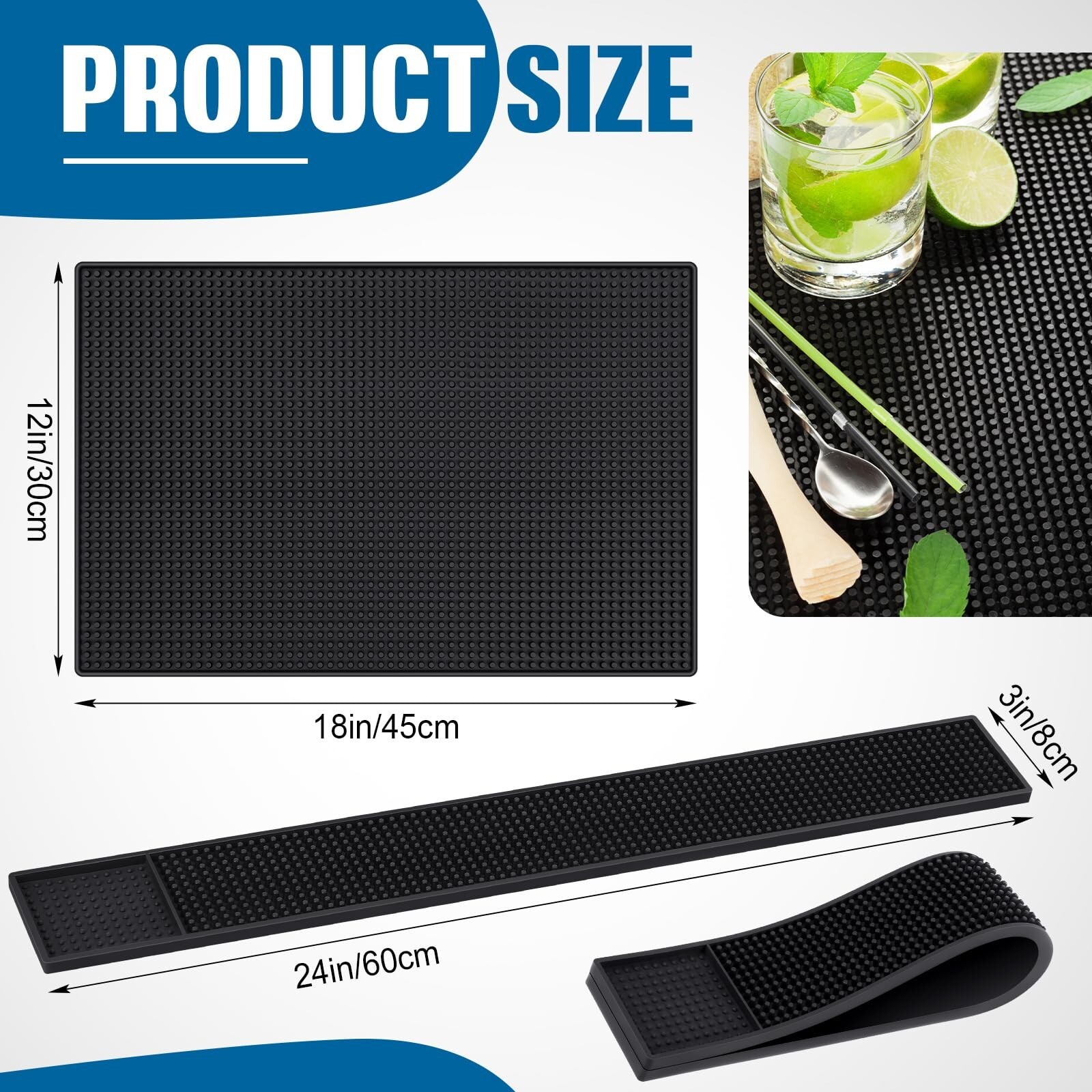 4 Pcs Rubber Bar Mat Black Bar Spill Mat Thick Durable and Stylish Coffee Bar...