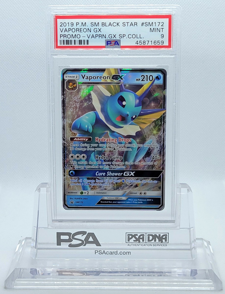 POKEMON BLACK STAR PROMO VAPOREON GX #SM172 HOLO FOIL CARD PSA 9