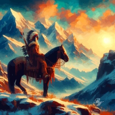 Native American Indian On Horseback in the Mountains 6