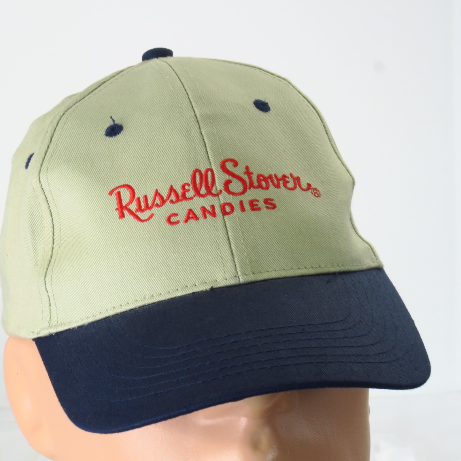 Vintage Russell Stover Candies I Love Chocolate Blue Tan Strapback Hat