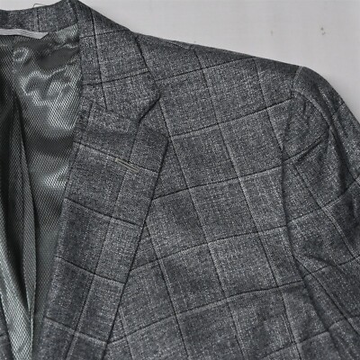 Royal Class Tom James 48R Gray Windowpane Check Surgeon Cuff Jacket Sport Coat