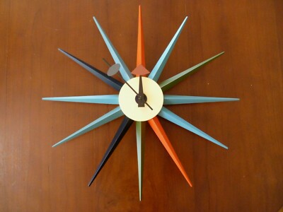 Mid Century Modern Sunburst Clock Retro Starburst Wall Clock Multicoloured Ebay