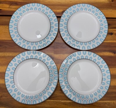 4pcs Lenox Brian Gluckstein Clara Aqua Bone China 8 1/8  Salad Plates, USA - NEW