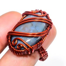 Moss Agate Gemstone Copper Ring Handcrafted Wire Wrap Very Pretty Jewelry 7" P96