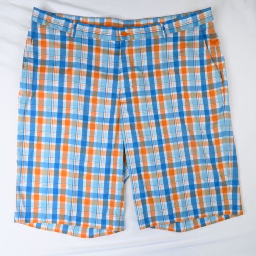 Slazenger Golf Shorts Orange Blue Plaid Size 38x10 Stretch Mens Hiking Walking