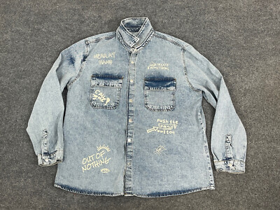 LC Waikiki Mens Shirt XL Button Up Denim Jacket Snap Blue