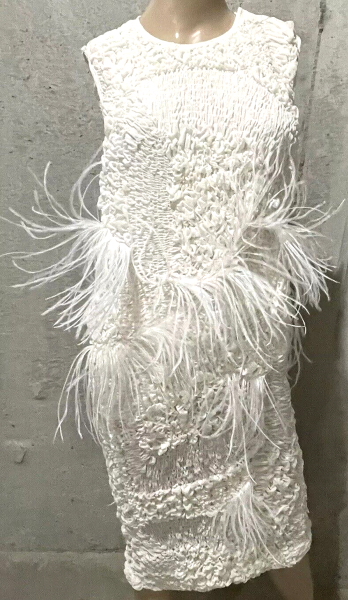 white feather cocktail dress Mac Duggal - Cap Sleeve Pearl Embellished Tea-length Designed to enhance your silhouette Nina Ricci Ostrich Feather Embroidered