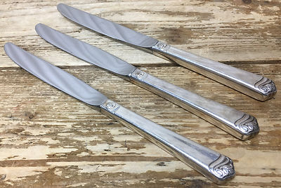 Holmes Edwards Bright Future IS Deep Silver 3 Modern Hollow Dinner Knives 1954