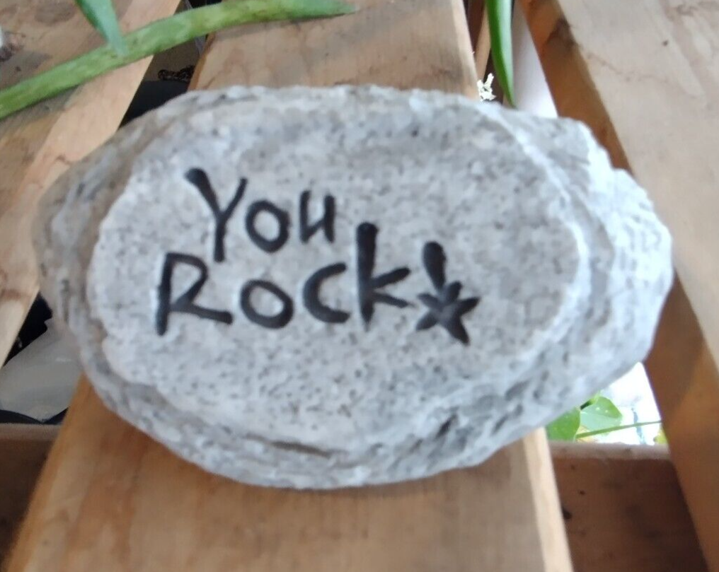 Rock paper weight You Rock ! Decor display grey with black Teacher Appreciation