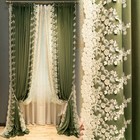 Upscale American embroidered flannelette green velvet cloth curtain drape C1403*