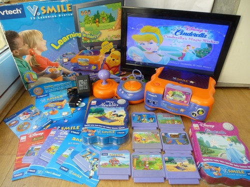 VTECH V SMILE KINDER TV LERNKONSOLE💥VERPACKT mit 8SPIELEN NETZTEIL JOYSTICK pAT