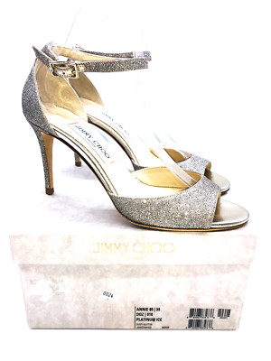 Jimmy Choo Annie 85 High-Heel Ankle Strap Sandals- Platinum Ice 