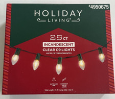 Holiday Living 25Ct Clear Incandescent C9 Lights, 25Ft Length New Christmas