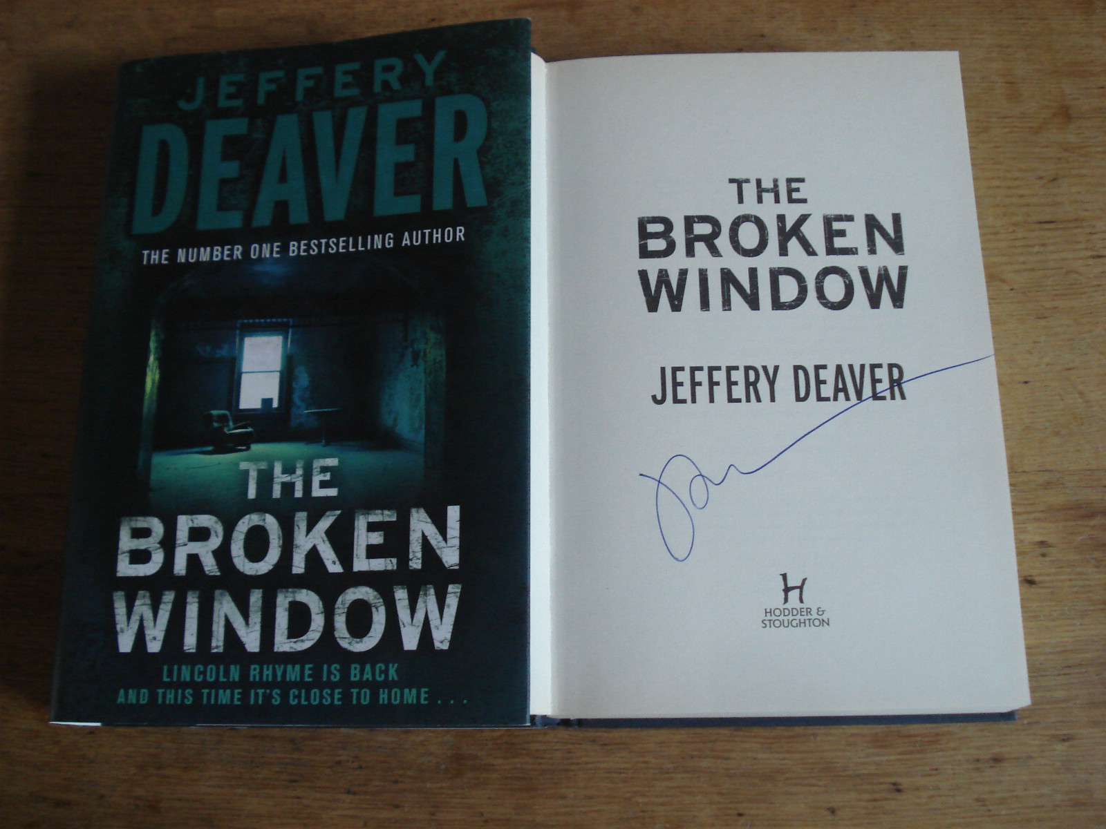 The Broken Window by Jeffery Deaver (Hardback, 2008) SIGNED COPY F/E.H/B